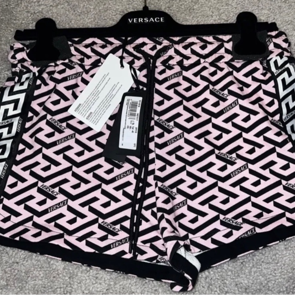 NEW Versace Pink Greca Signature Monogram Shorts Size Small